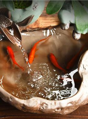 创意小型客厅循环流水摆件装饰生财招财喷泉办公桌面鱼缸乔迁礼品