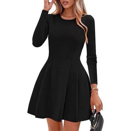 Long Sleeve Dress For Women Fall High Waist Flowy Pleated A