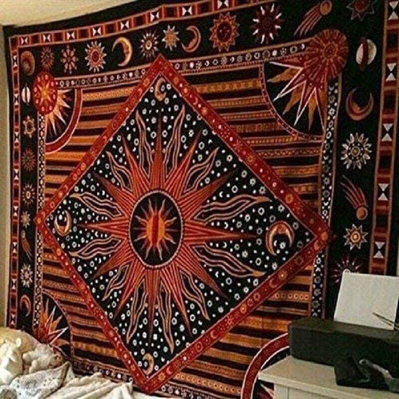燃烧的太阳扎染挂布ins太阳月亮星行星波西米亚风中号塔罗牌挂毯