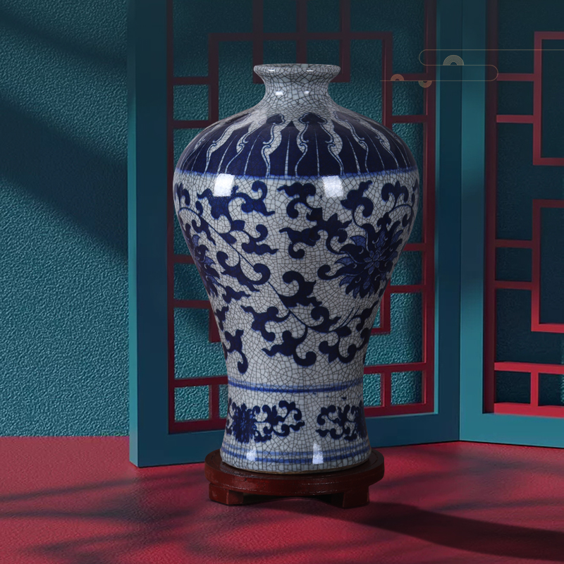 景德镇陶瓷器花瓶摆件中式仿古裂纹釉家居客厅玄关台面工艺装饰品