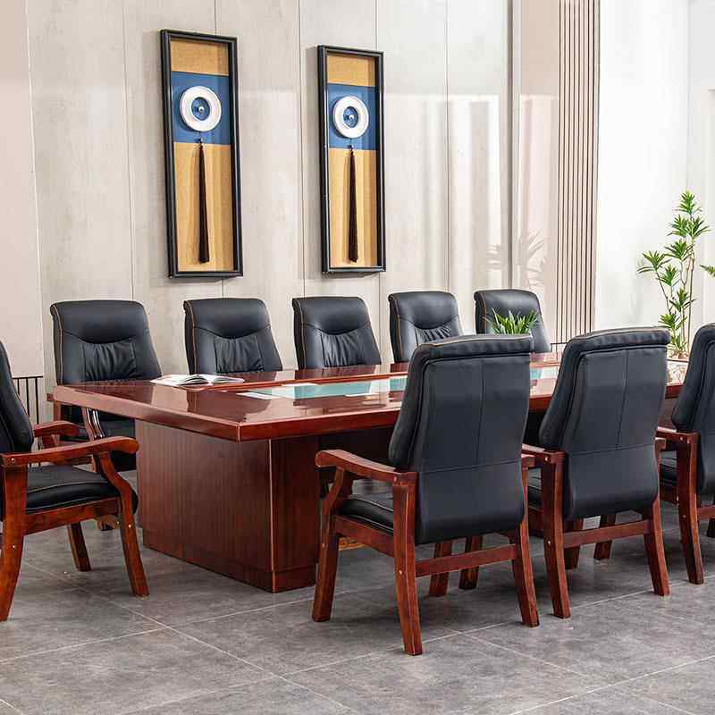 会议室会议桌实木长桌简约大型办公培训桌油漆贴木皮条形桌椅组合