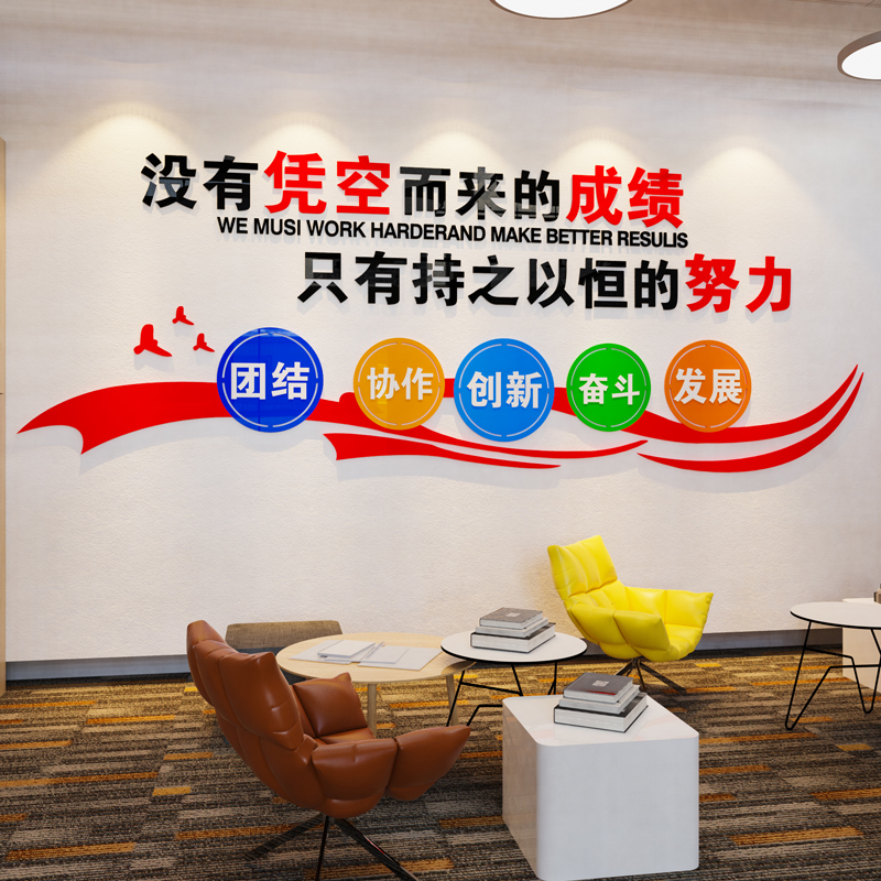 办公室装饰布置企业文化墙贴纸3d立体员工激励志标语公司会议徐萍