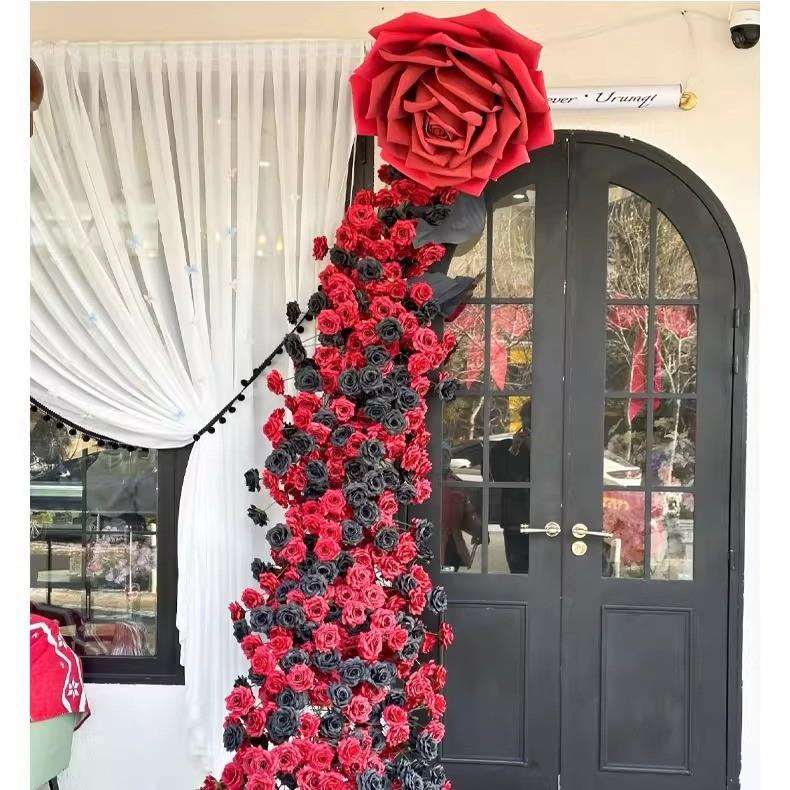 仿真玫瑰花瀑布弗洛伊德玫瑰高级感商场布置网红花墙打卡婚庆直销