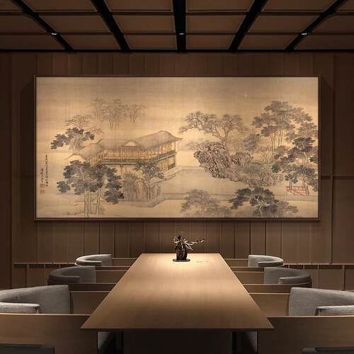 宋代美学四季山水图客厅背景墙挂画新中式饭店饭厅装饰画软装壁画