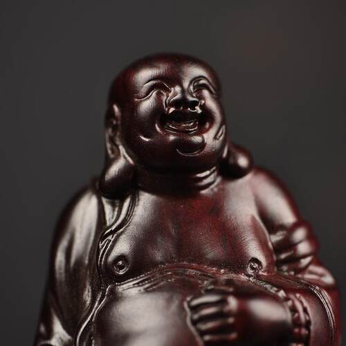 黑檀自在弥勒木雕工艺摆件笑口常开自在佛家居客厅桌面摆设小件