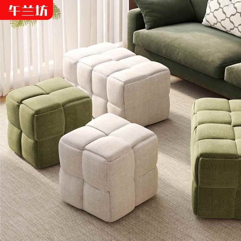 布艺方凳家用矮凳魔方沙发脚踏门口布艺换鞋凳客厅坐墩小凳子
