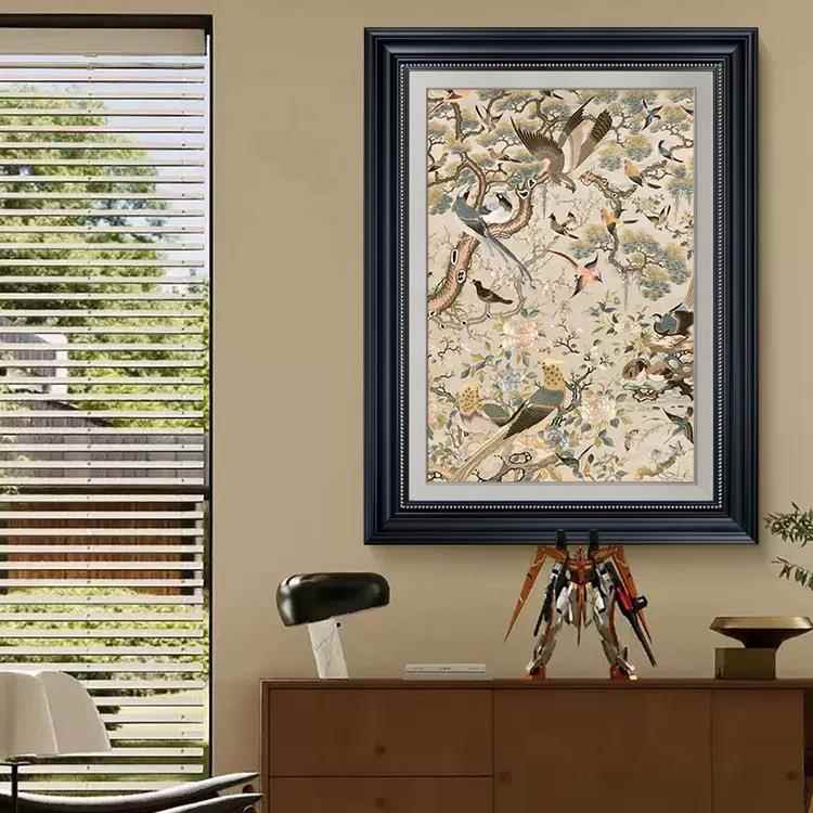 新中式实木油画布玄关画法式中古风客厅装饰画复古艺术玄关画挂画