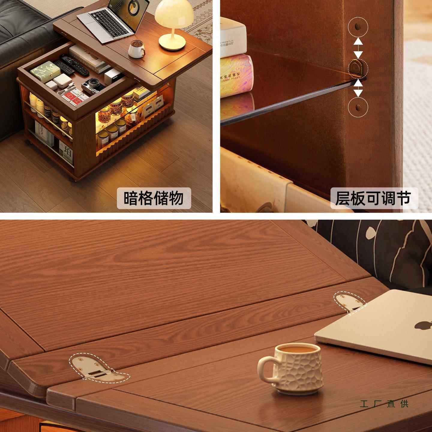 实木折叠茶几桌小户型边柜可移动式小推车家用客厅沙发边几茶台