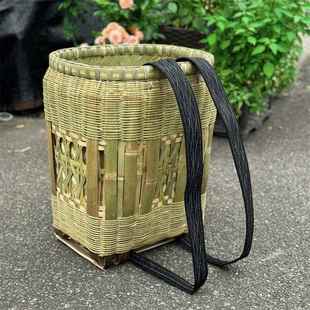 收口夹背云贵四川农村竹背筐家用竹编背篓儿童买菜道具竹子背篼