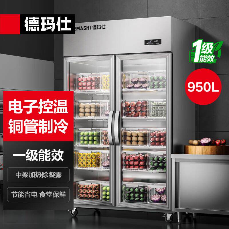 德玛仕双开门商用大容量保鲜冷藏展示柜厨房水果蔬菜玻璃冰柜一级