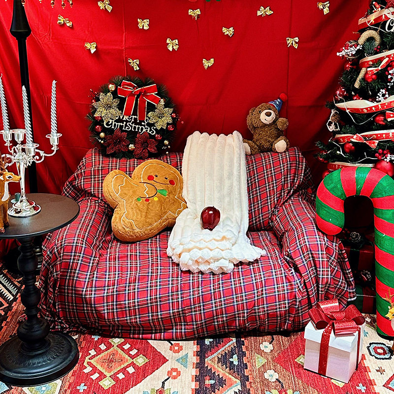 ins圣诞复古格子布桌布拍照背景布装饰儿童宠物写真春节摄影道具