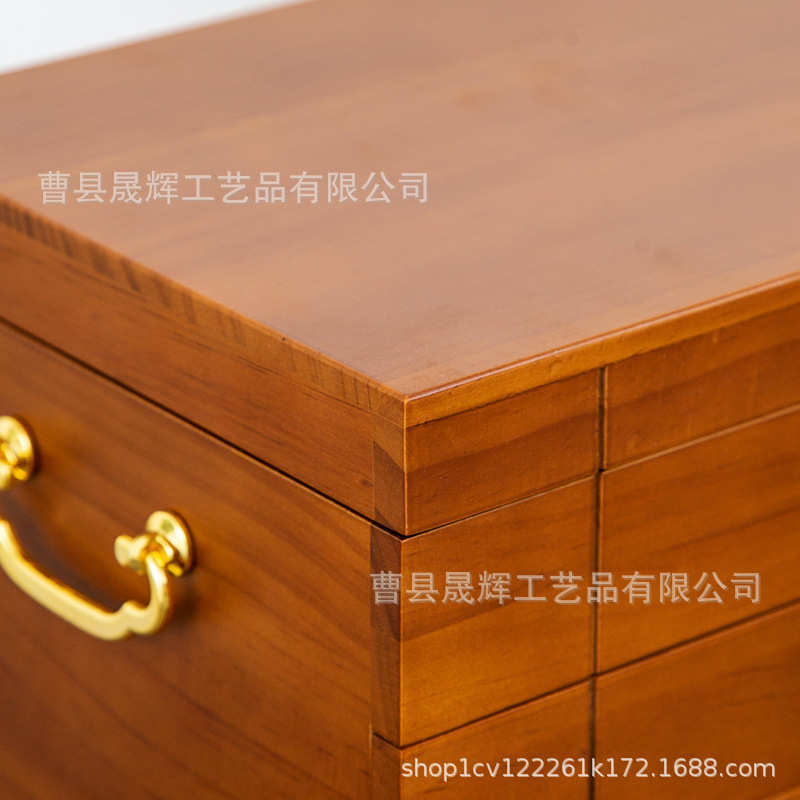 松木抽屉式翻盖带把手首饰盒木质复古收纳盒带锁饰品盒分格收纳箱