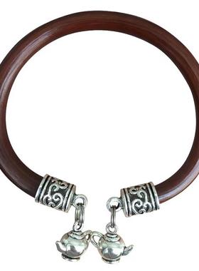 高档西藏情天然正手品鸡血藤镯女吊坠款藏银铃铛镯男侣民族风木质