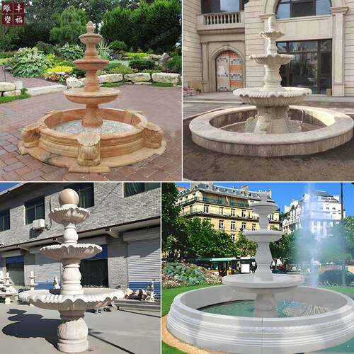 多层石雕喷泉 小型大理石喷泉 公园三层简约流水景观喷泉