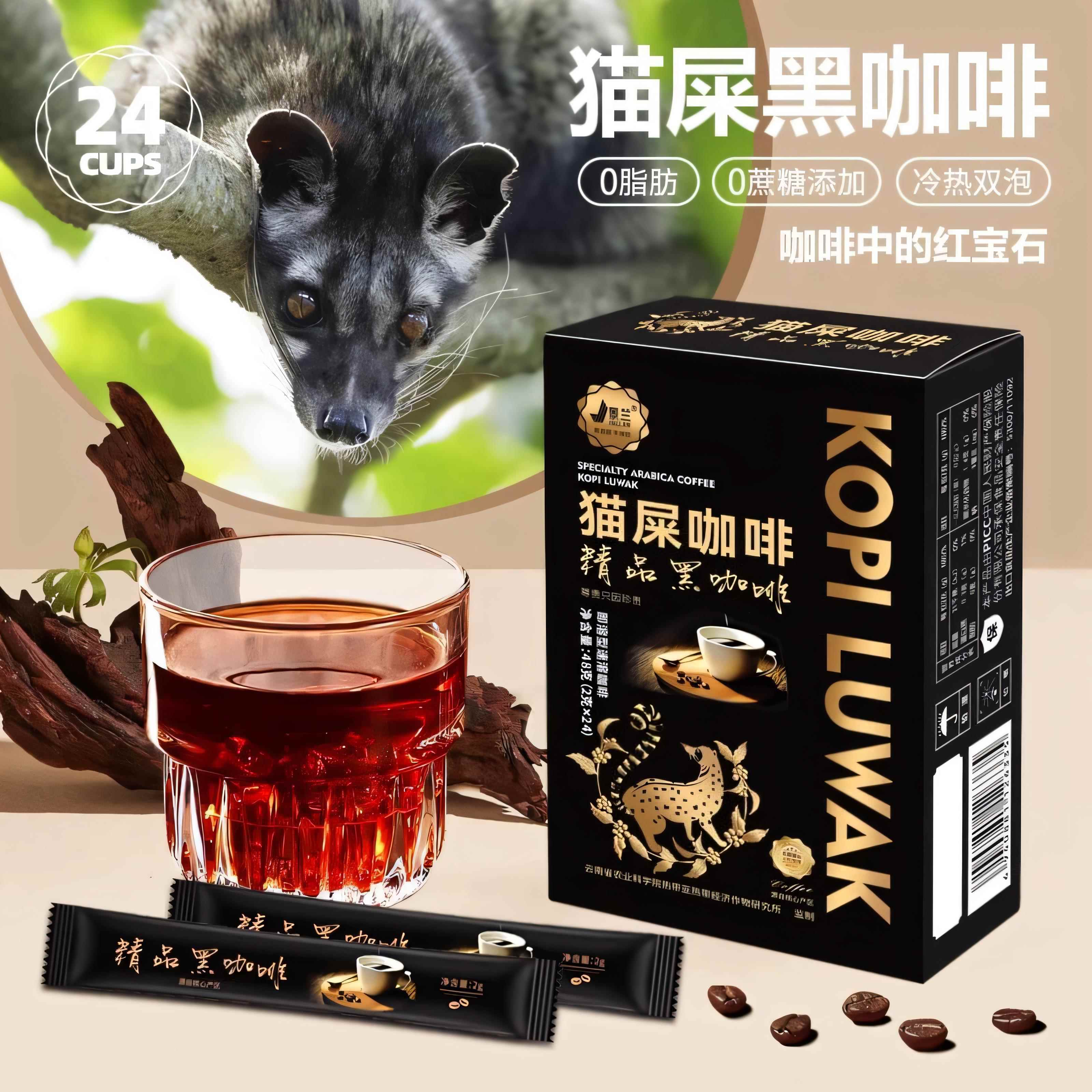 景兰猫屎黑咖啡粉独立包装云南小粒0脂美式提神48克盒装0糖速溶