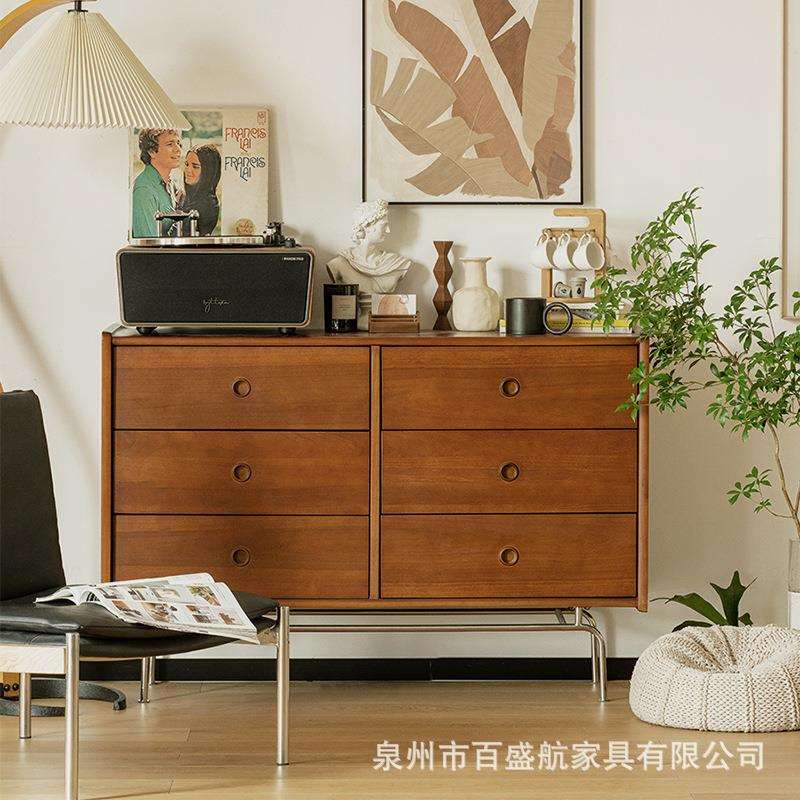 北欧实木六斗柜卧室复古多功能抽屉收纳柜柜小户型设计师玄关斗柜