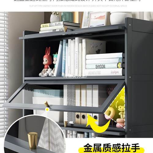 书置物架落地尘简易家用书柜带门防储物柜客厅架置LZ-FGSJ-物柜靠