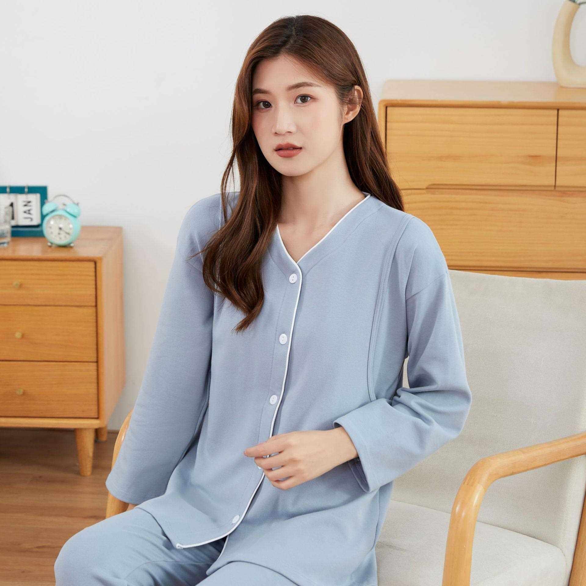 新款直销纯棉加厚秋冬长袖开衫哺乳上衣 家居月子服产后休闲外穿