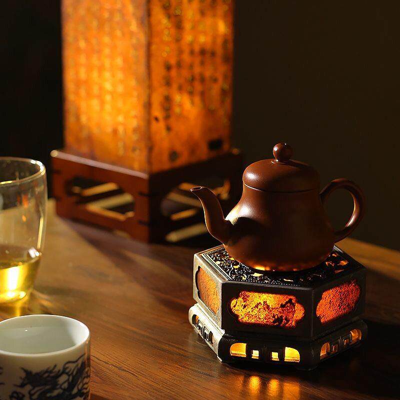 古篱 老锡温茶炉壶承热茶煮茶器酒精蜡烛加热暖茶炉岩石复古桌面