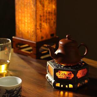古篱 老锡温茶炉壶承热茶煮茶器酒精蜡烛加热暖茶炉岩石复古桌面
