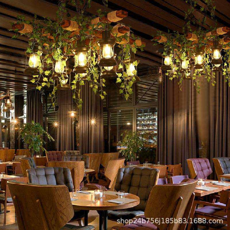 工业风创意实木植物灯具主题餐吧台火锅店餐厅造型绿植胡桃里吊灯