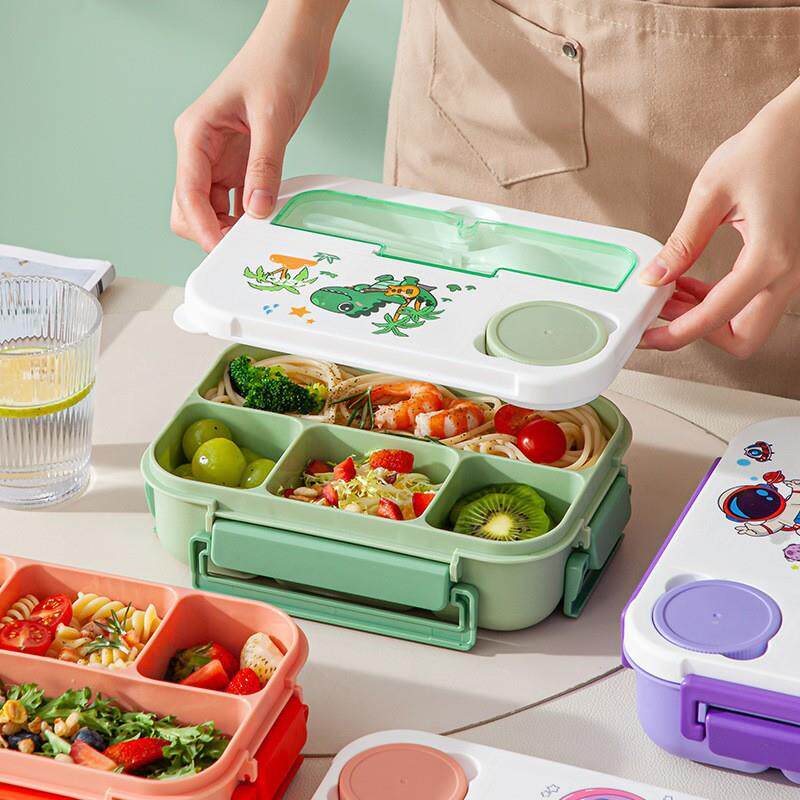 卡通恐龙学生饭盒 带餐具宇航员可爱水果午餐便当盒可微波炉加热