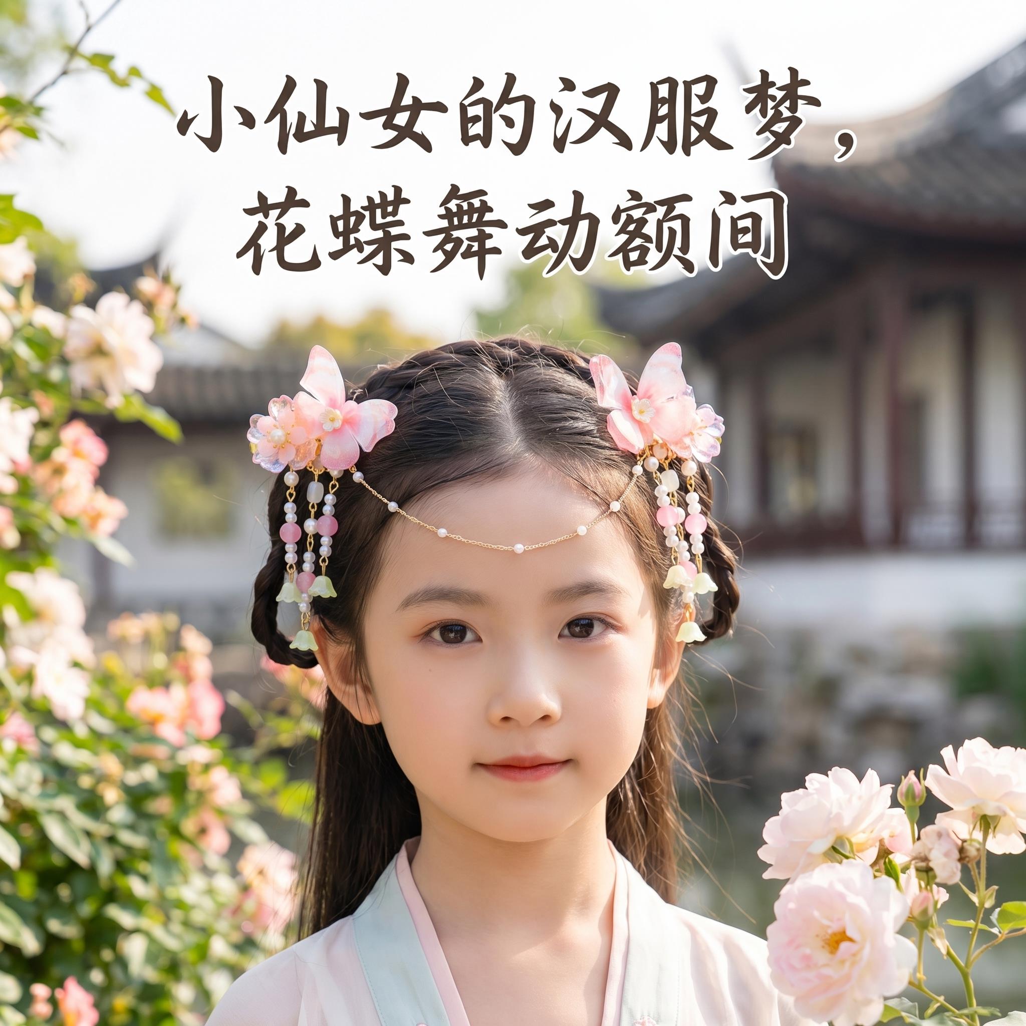 儿童明制汉服头饰女童超仙中国风古装流苏侧边发夹公主额头链发饰图片
