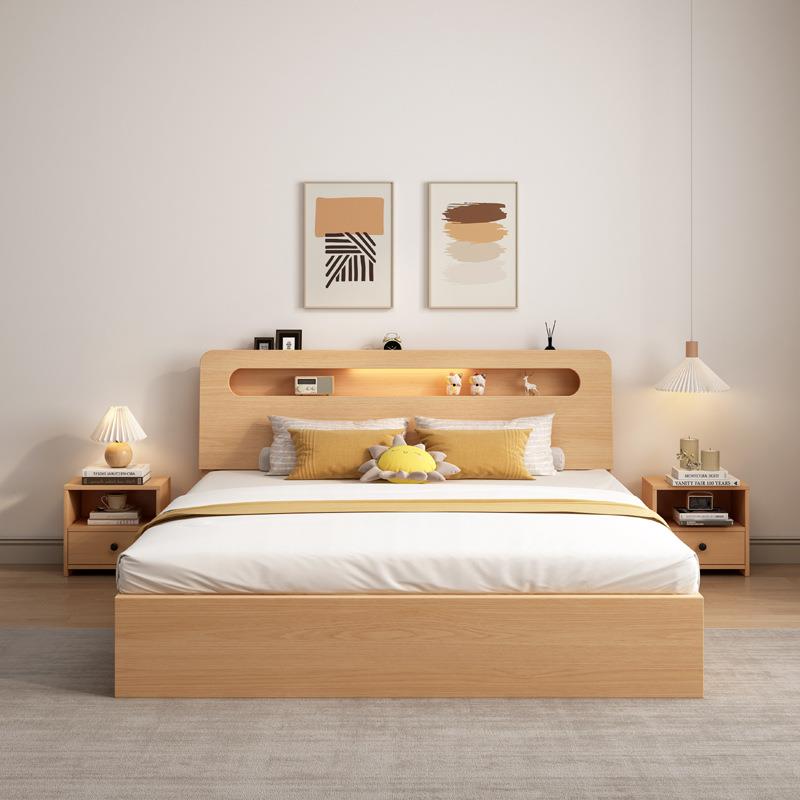 实木板床简约现代1.5米双人床主卧出租房屋家用榻榻米1.2单人床架