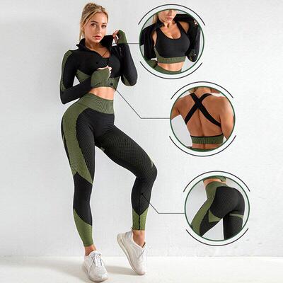 Women 2/3pcs Seamless Workout Outfits Sets Yoga Sportswear T