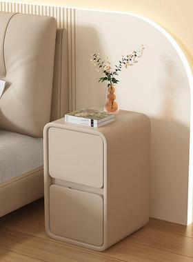 奶油床头柜简简约现代实木皮质床边柜小型超风窄0cm极2AVN迷你收