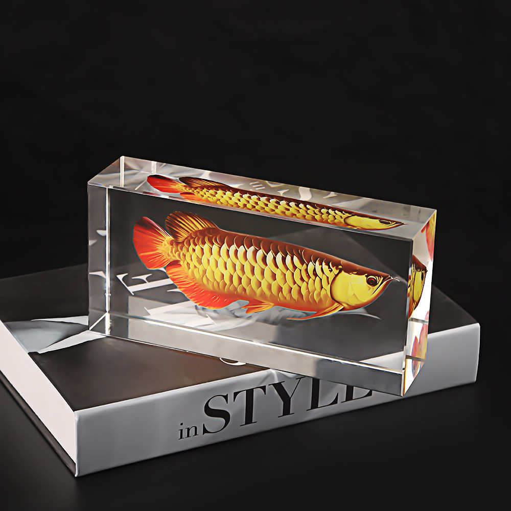 创意动物彩印水晶砖居家玄关造景动物玻璃砖桌面装饰工艺品摆件