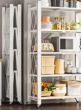 安装烤箱落地式厨房小推车架收纳架多层折物整理微波炉免架叠置架