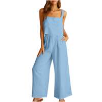 Women's square neck linen vest with exposed navel top and thumbnail 6
