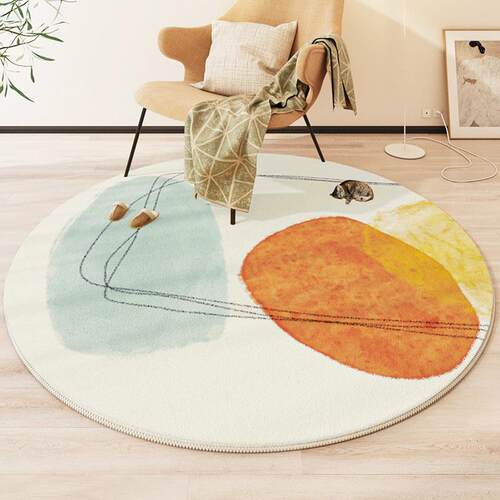 圆形客厅地毯卧室现代茶几毯书桌脚垫羊羔绒加厚防滑飘窗阳台地垫