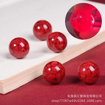 晶体砂圆珠子湘西原矿朱砂散珠原石饰品配件串珠原矿晶体