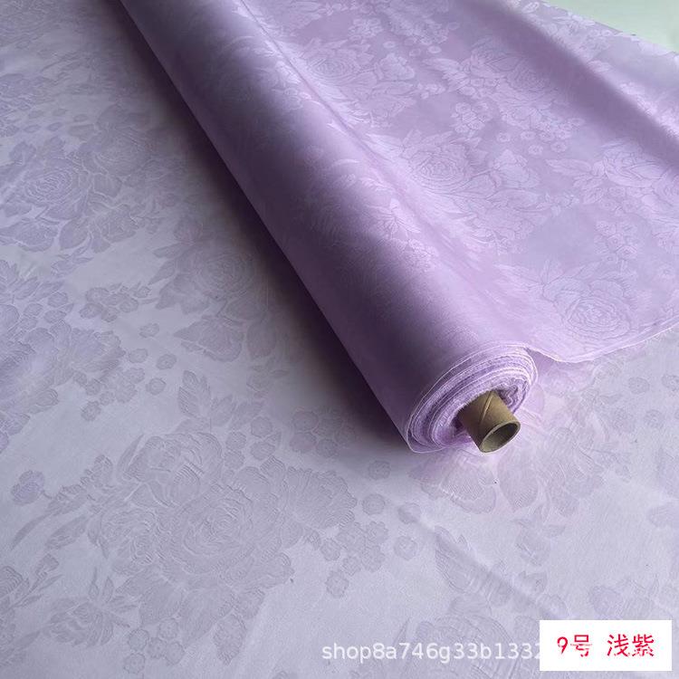 VOE大蔷薇宽幅提料真花丝缎绡布提花欧根缎面料硬纱提花绡面料