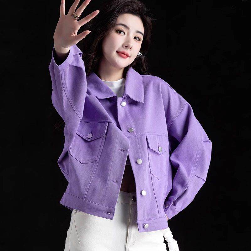 紫色牛仔外套女士春秋2025新款爆款小个子高级感夹克宽松短款上衣