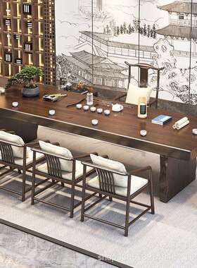 会新中式实木茶桌办公室茶楼客座禅意泡茶桌全套CHI茶一体茶台椅