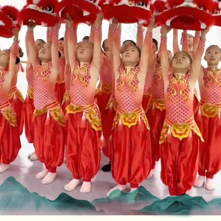 元旦春节喜庆儿童演出服福娃闹春韵舞狮少年龙服舞龙开场舞表演服