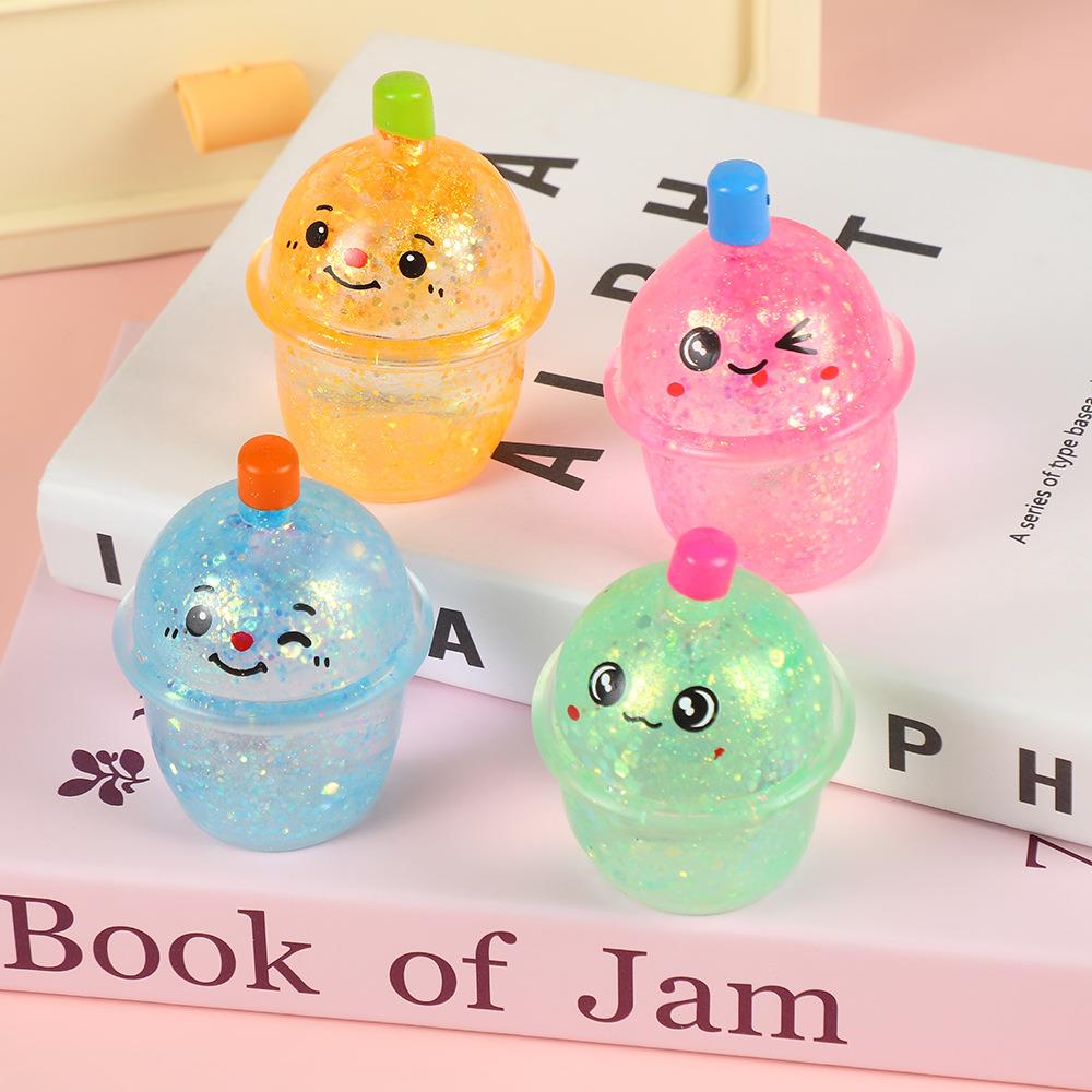 麦芽糖表情奶茶杯捏捏乐金粉亮片3-6岁解压发泄慢回弹儿童玩具