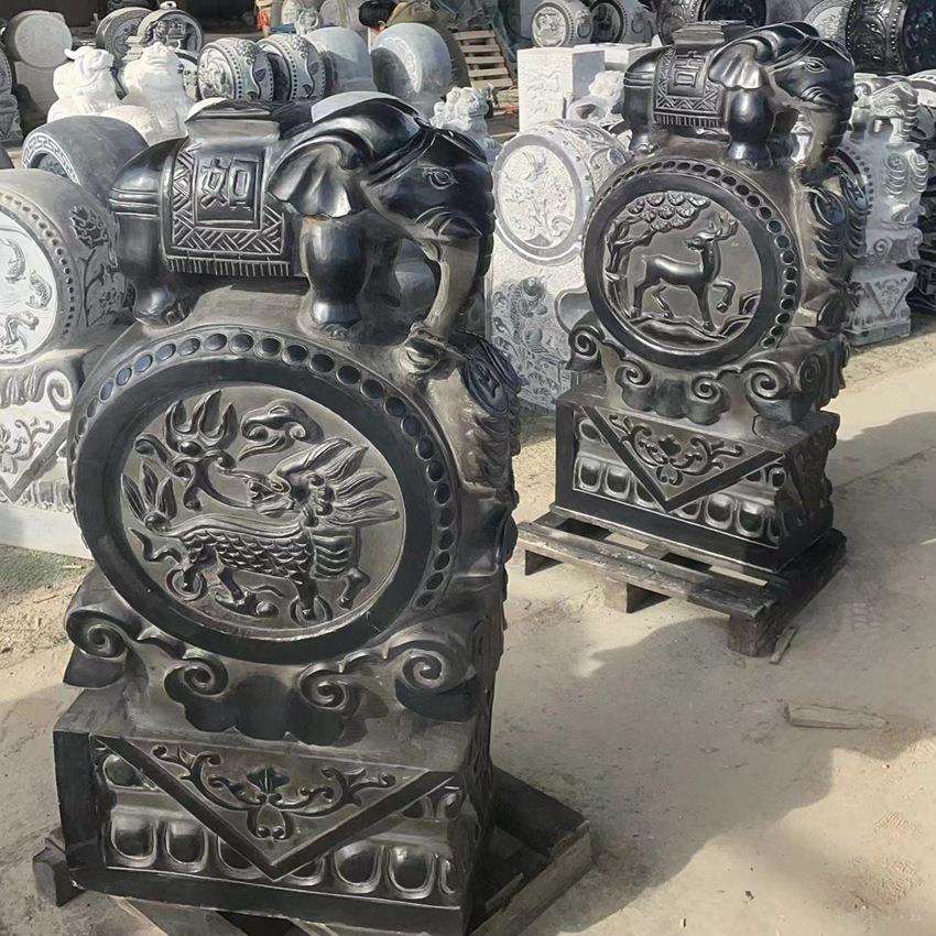 门口抱鼓石一对 中式庭院青石小象做工精细门墩门档富贵家庭摆件