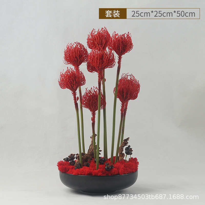 中式摆件会议室洽谈红色桌盆栽花艺玄关仿真样板房接待室盆景花新