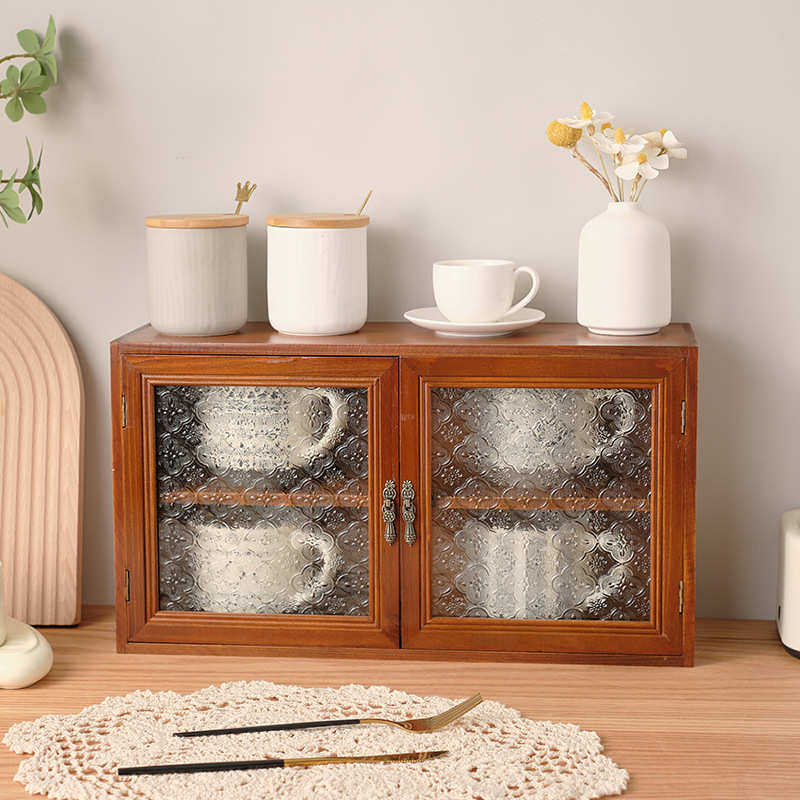 复古桌面置物架杯子茶具收纳柜餐边柜实木双开门海棠花玻璃收纳架,收纳整理,整理架/置物架/收纳架,淘宝优惠券,粉丝福利购,淘宝优惠卷