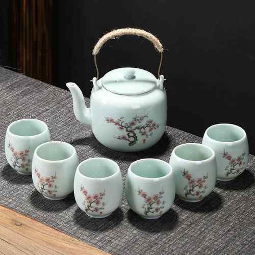 正品瓷茶套装提梁壶家中式用青整套陶瓷大号具茶壶简约现代喝茶杯