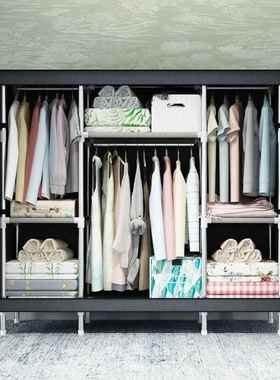 简易粗组装衣柜卧室人艺收纳布柜双实HYC用布衣柜钢管加加固全钢