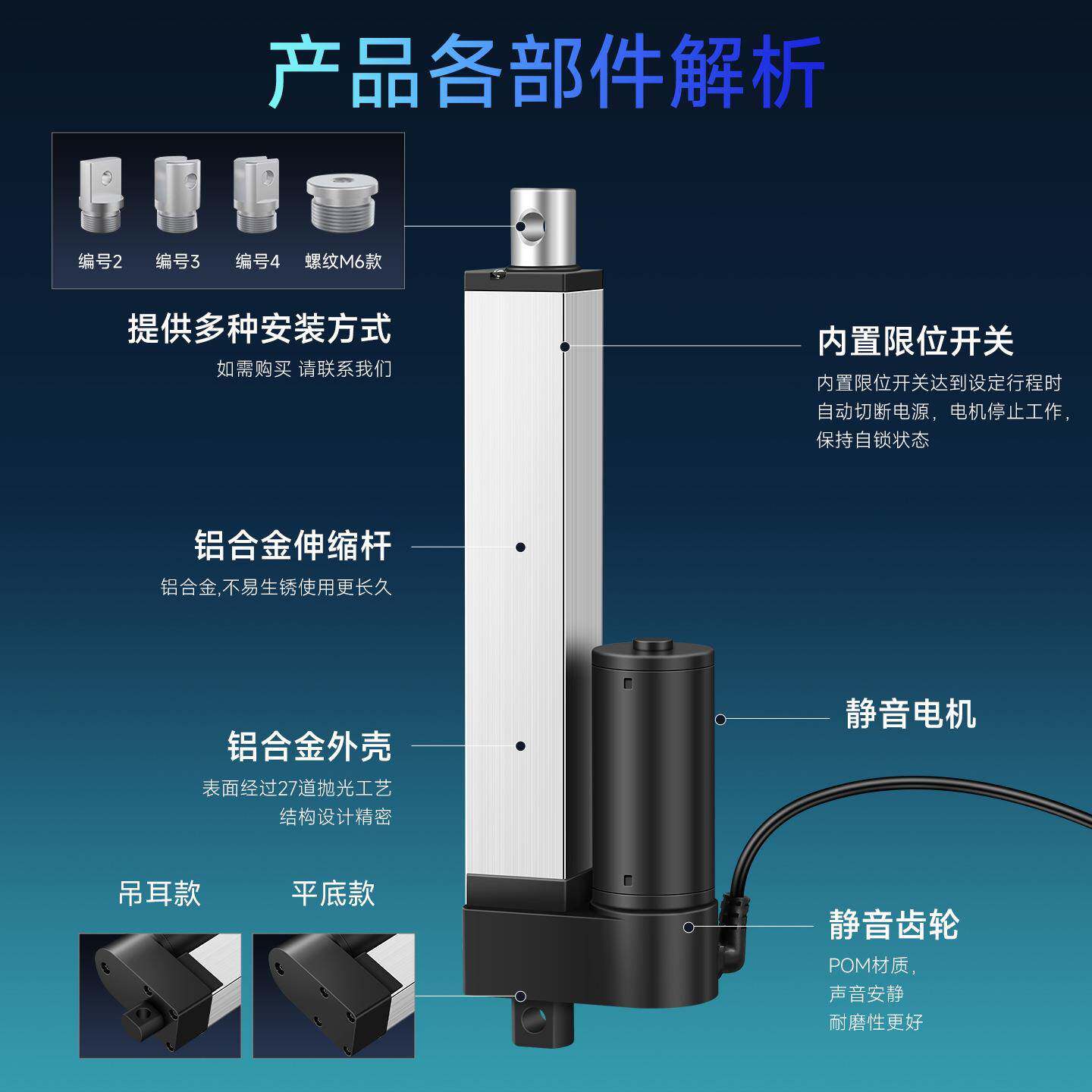 电推动伸缩杆工级杆大推业力12v直流往复UWX电机直线行程升降杆IP