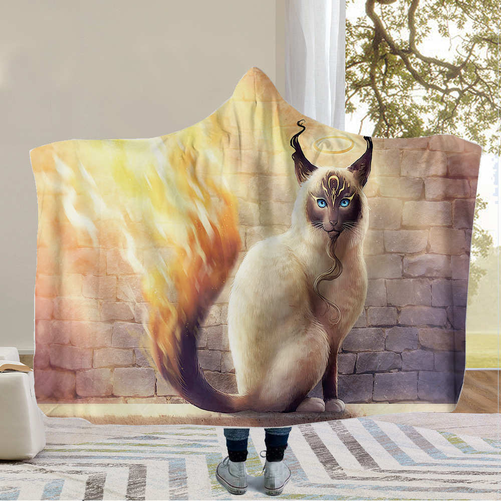 保暖毛毯双层连懒人数码动物斗篷加厚毯子印花沙发奇幻帽