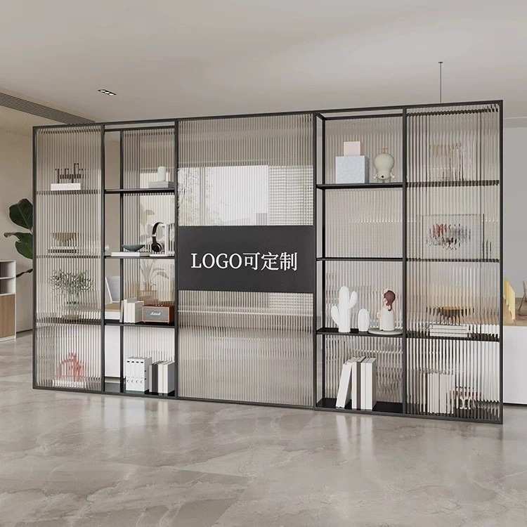 办公室屏风隔断书架置物架现代客厅可移动装饰玻璃屏风隔断遮挡墙