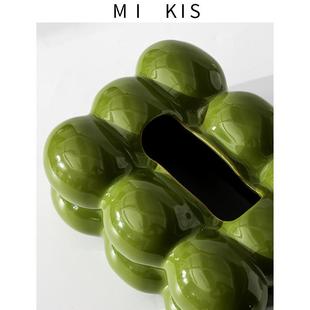 创意橄榄绿纸985盒家巾用客厅茶几摆陶瓷抽纸盒纸抽盒餐纸盒装巾