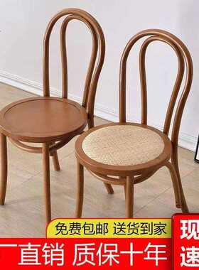 藤妃藤餐椅餐厅椅美式复古实木餐椅靠背椅单人中古餐椅藤编餐椅子